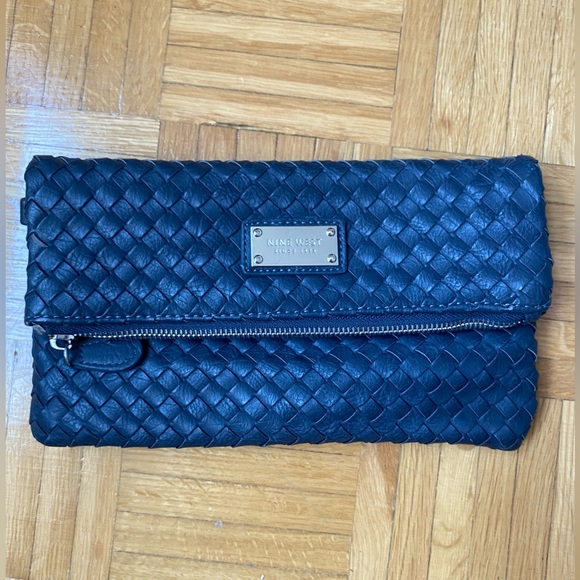 NINE WEST Vintage Envelope Braided Clutch Navy Blue - Picture 1 of 5